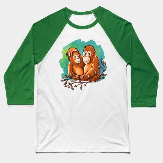 Monkey Hugs Baseball T-Shirt by ElephantShoe